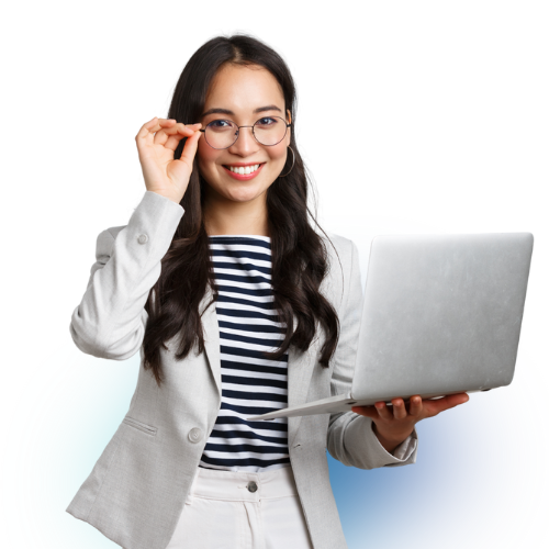 woman holding laptop